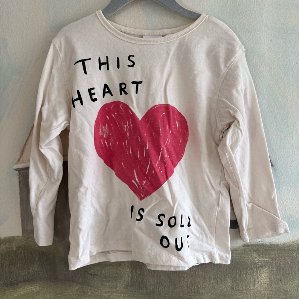 ZARA Kids Long Sleeve Shirt with Red This Heart Is Sold Out Size 3/4